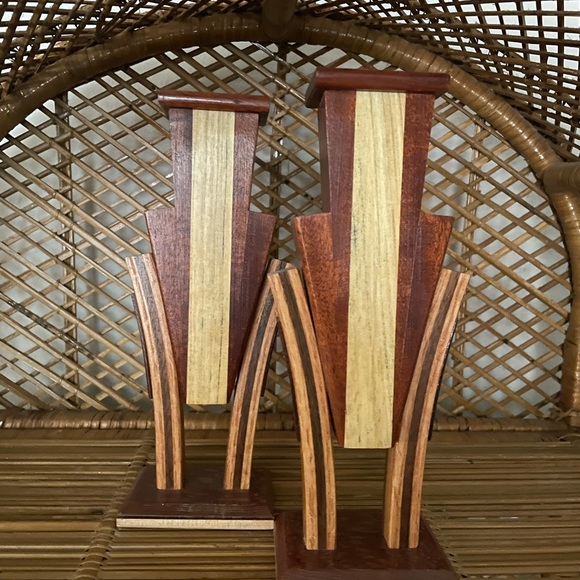 Two toned color art deco style candlestick holders - Picture 2 of 2